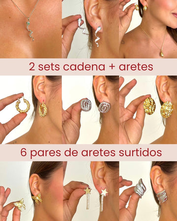 Pack #1 | 2 Sets cadena + 6 pares de aretes