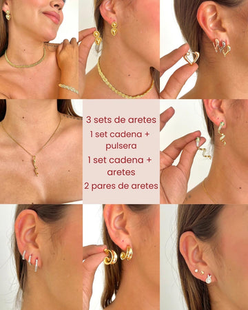 Pack #3 | 3 Sets de aretes + Set cadena y aretes + 2 pares de aretes